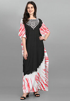 Digital Printed Polyester Kaftan in Black and Off White