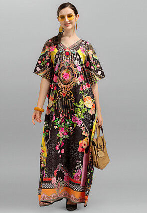 Digital Printed Polyester Kaftan in Black