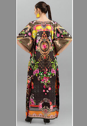 Digital Printed Polyester Kaftan in Black