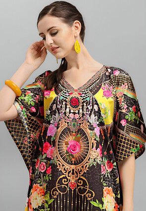 Digital Printed Polyester Kaftan in Black