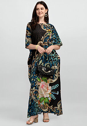 Digital Printed Polyester Kaftan in Black