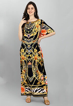 Digital Printed Polyester Kaftan in Black