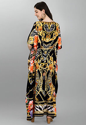 Digital Printed Polyester Kaftan in Black
