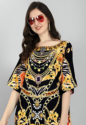 Digital Printed Polyester Kaftan in Black