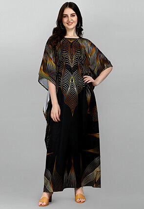 Digital Printed Polyester Kaftan in Black