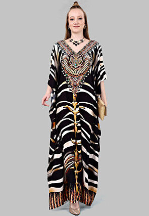 Digital Printed Polyester Kaftan in Black