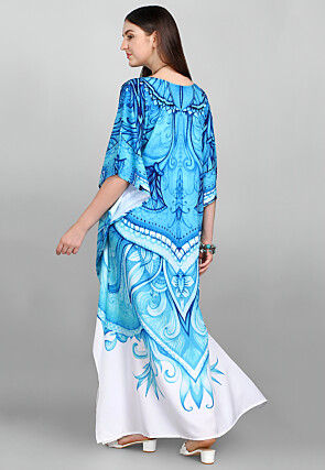 Digital Printed Polyester Kaftan in Blue