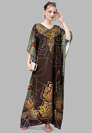 Digital Printed Polyester Kaftan in Brown