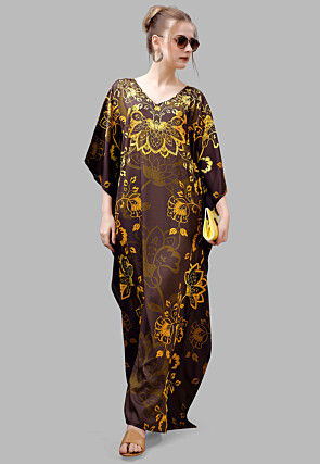 Digital Printed Polyester Kaftan in Brown