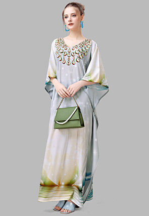 Digital Printed Polyester Kaftan in Grey