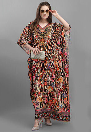 Digital Printed Polyester Kaftan in Multicolor