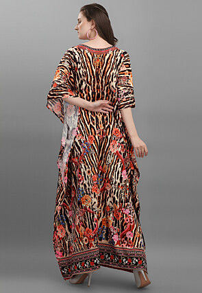 Digital Printed Polyester Kaftan in Multicolor