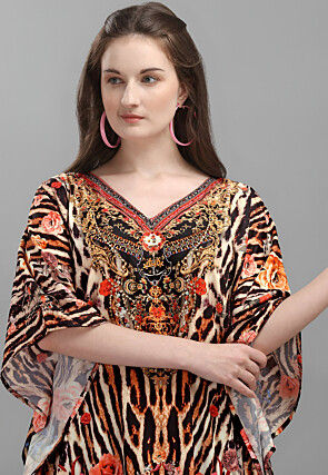 Digital Printed Polyester Kaftan in Multicolor