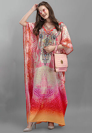 Digital Printed Polyester Kaftan in Multicolor