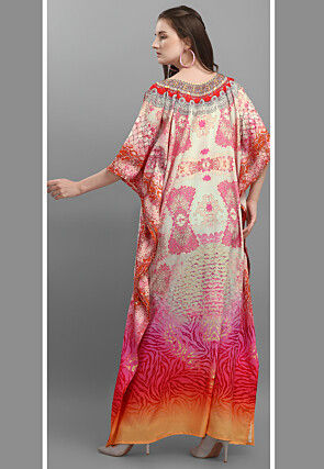 Digital Printed Polyester Kaftan in Multicolor