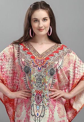 Digital Printed Polyester Kaftan in Multicolor