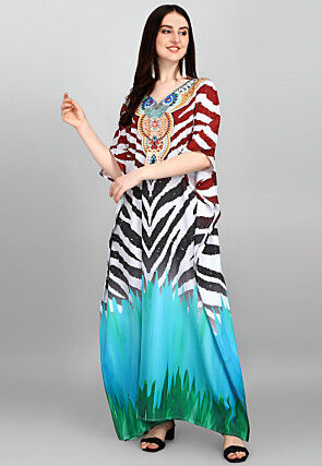 Digital Printed Polyester Kaftan in Multicolor