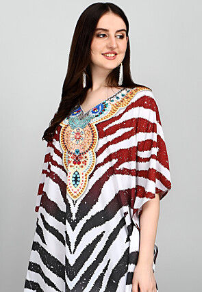 Digital Printed Polyester Kaftan in Multicolor