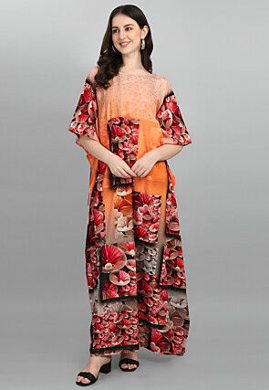 Digital Printed Polyester Kaftan in Multicolor