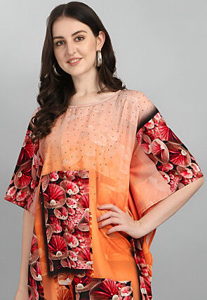 Digital Printed Polyester Kaftan in Multicolor