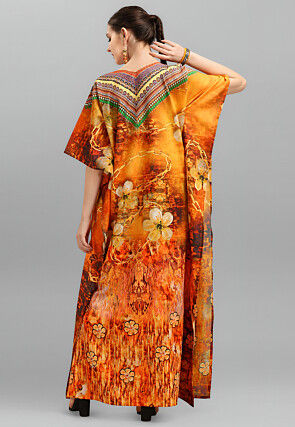 Digital Printed Polyester Kaftan in Orange
