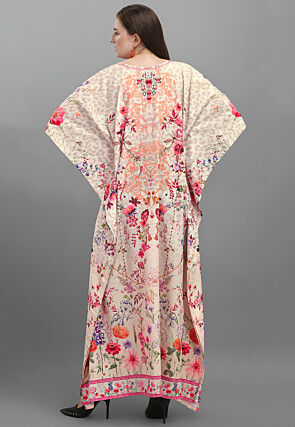 Digital Printed Polyester Kaftan in Peach