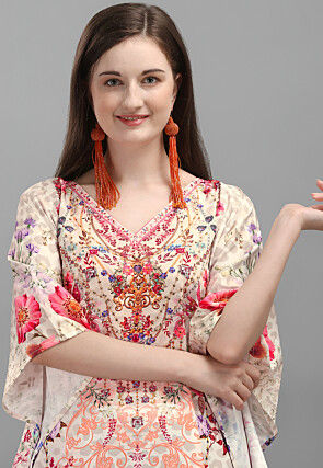 Digital Printed Polyester Kaftan in Peach