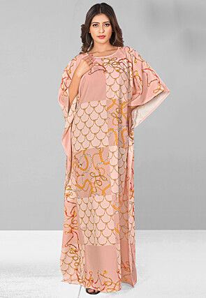 Digital Printed Polyester Kaftan in Peach