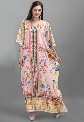 Digital Printed Polyester Kaftan in Pink