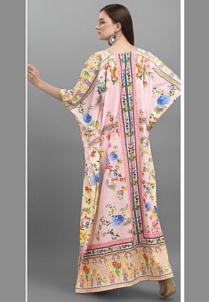 Digital Printed Polyester Kaftan in Pink