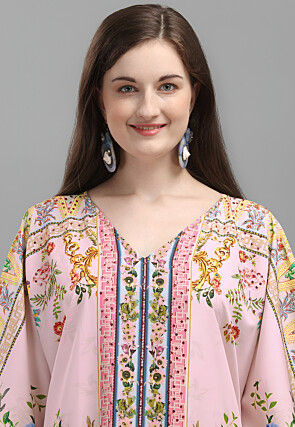 Digital Printed Polyester Kaftan in Pink