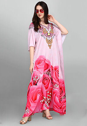 Digital Printed Polyester Kaftan in Pink