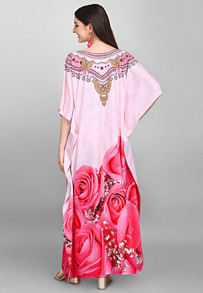 Digital Printed Polyester Kaftan in Pink