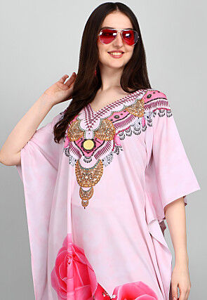 Digital Printed Polyester Kaftan in Pink