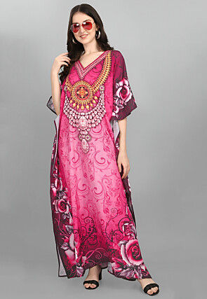 Digital Printed Polyester Kaftan in Pink