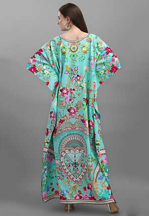 Digital Printed Polyester Kaftan in Sea Green