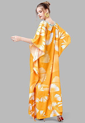 Digital Printed Polyester Kaftan in Yellow