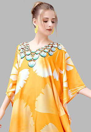 Digital Printed Polyester Kaftan in Yellow