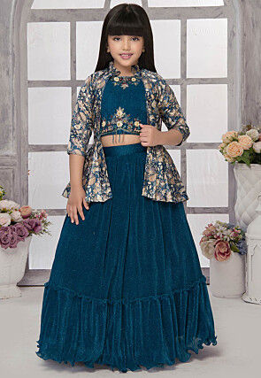 Digital Printed Polyester Lehenga in Blue