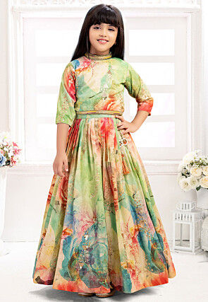 Digital Printed Polyester Lehenga in Multicolor