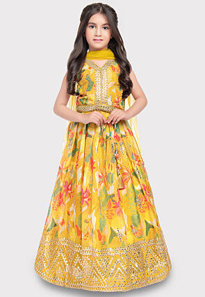 Digital Printed Organza Lehenga in Yellow