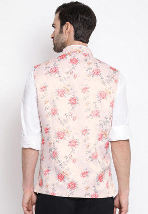 Digital Printed Polyester Nehru Jacket in Baby Pink