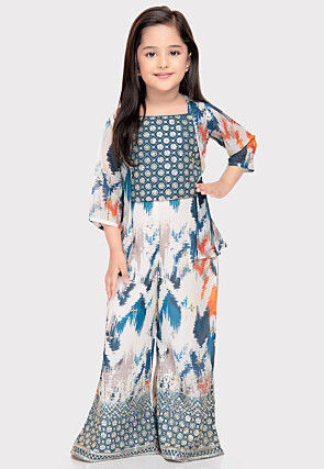 Digital Printed Polyester Top Set in Blue