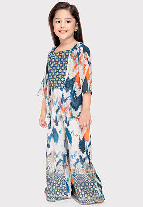 Digital Printed Polyester Top Set in Blue