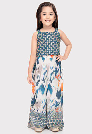 Digital Printed Polyester Top Set in Blue