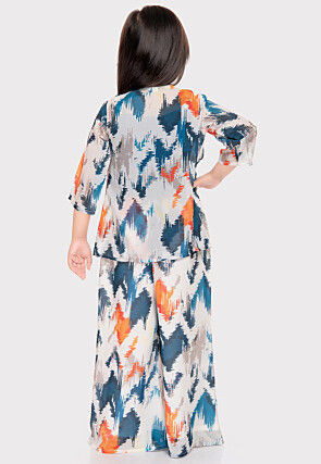 Digital Printed Polyester Top Set in Blue