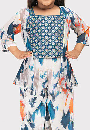 Digital Printed Polyester Top Set in Blue