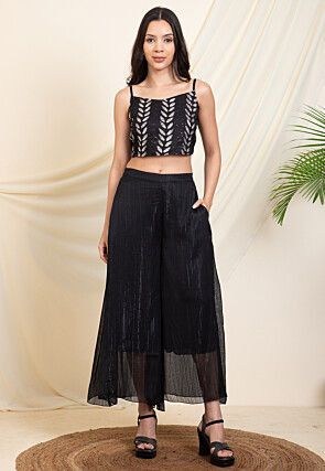 Digital Printed Polyester Tunic Set in Black