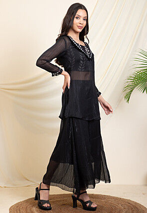 Digital Printed Polyester Tunic Set in Black