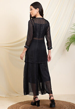 Digital Printed Polyester Tunic Set in Black